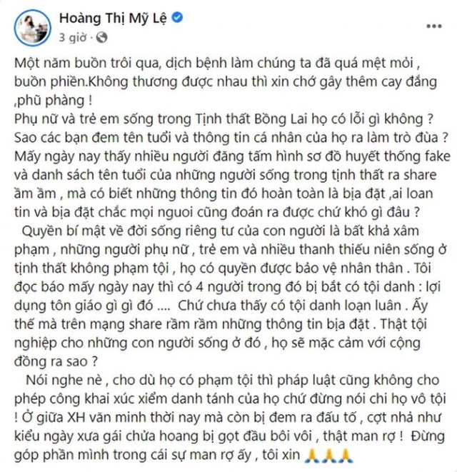 Ca sĩ Mỹ Lệ lên tiếng 'bênh vực' người trong Tịnh Thất Bồng Lai, đáp gắt về sơ đồ huyết thống lan truyền trên MXH - Ảnh 3