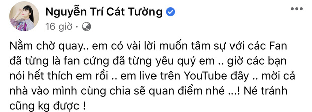 Bị netizen chỉ trích vì phát ngôn làm từ thiện không cần sao kê, Cát Tường lên tiếng đính chính - Ảnh 1.