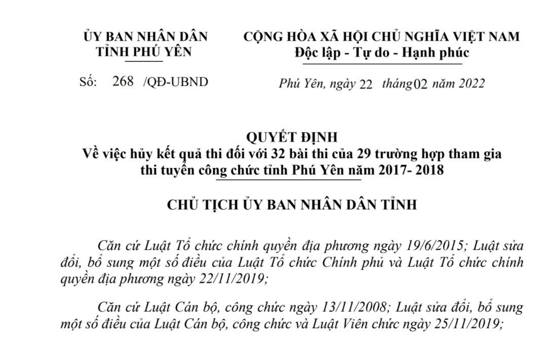 Hủy kết quả thi công chức 5 năm trước của 29 người ở Phú Yên - VietNamNet