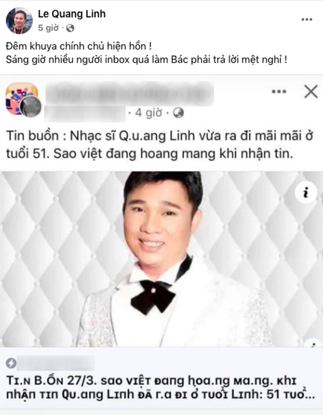 Quang Linh lên tiếng về tin đồn qua đời ở tuổi 51: Tôi phải trả lời mệt nghỉ - Ảnh 1.