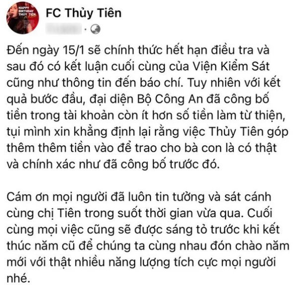  Bài thông báo gần đây của FC Thủy Tiên khi mối oan của thần tượng dần được gỡ bỏ. (Ảnh: FB Thủy Tiên) - Tin sao Viet - Tin tuc sao Viet - Scandal sao Viet - Tin tuc cua Sao - Tin cua Sao